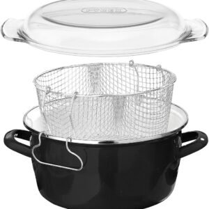 مقلاة عميقة بغطاء وسلة من بايركس